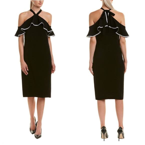 ShoShanna Off Shoulder Ruffle Sheath Dress Size 0 - Picture 1 of 9